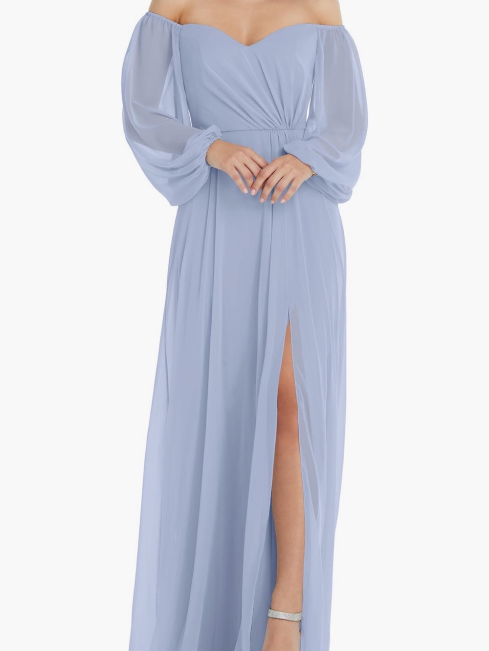 Dessy Collection Off-Shoulder Light Periwinkle Chiffon Maxi Gown